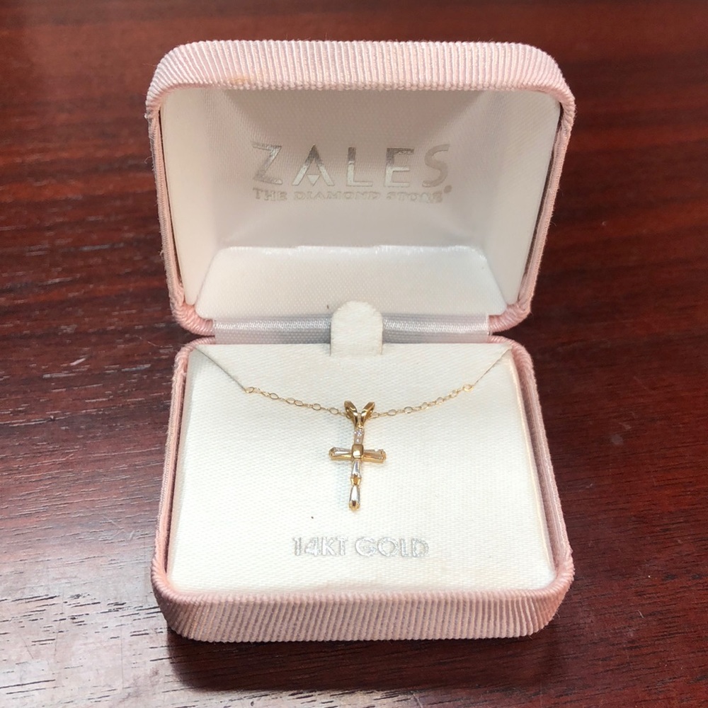 Dainty 14kt gold and diamond cross necklace